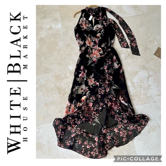 White House Black Market Dresses & Skirts - White House Black Market Black Print Neck Tie Day 2 Night Summer Evening
